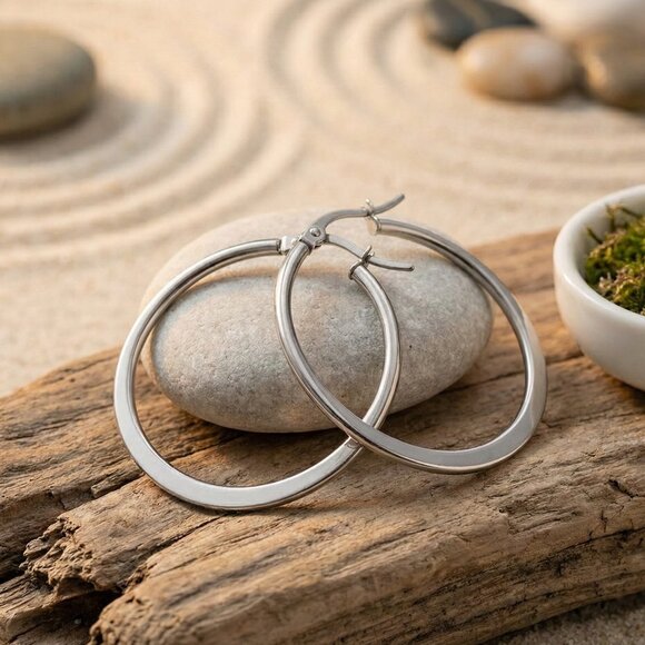 Minimalist 316L Stainless Steel Hoop Earrings | Trendy & Hypoallergenic Hoops - Picture 6 of 12